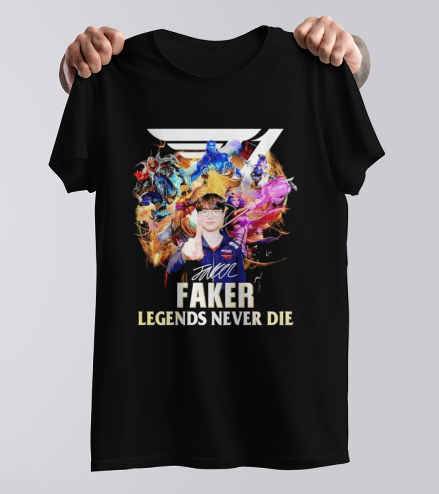 T1 Faker Legends Never Die Signature With Dynamic Character T-Shirt