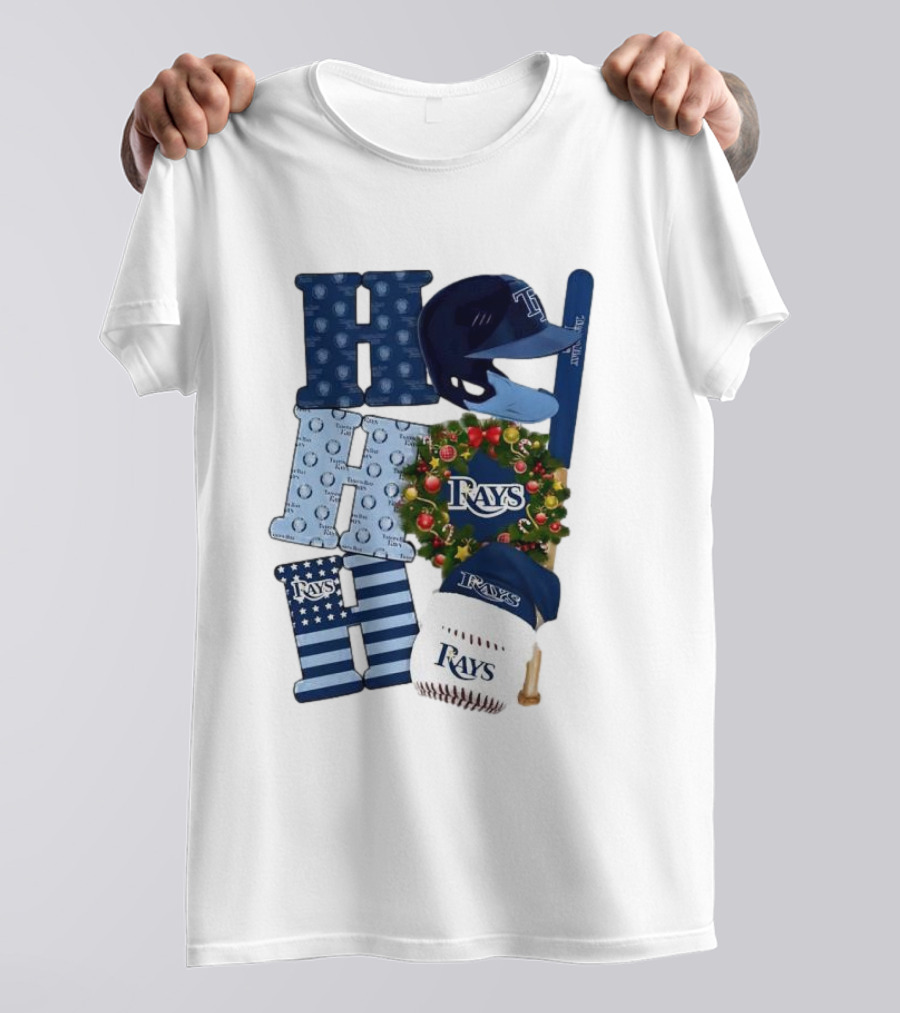 Tampa Bay Rays Ho Ho Ho Merry Christmas Baseball Helmet Wreath T-Shirt