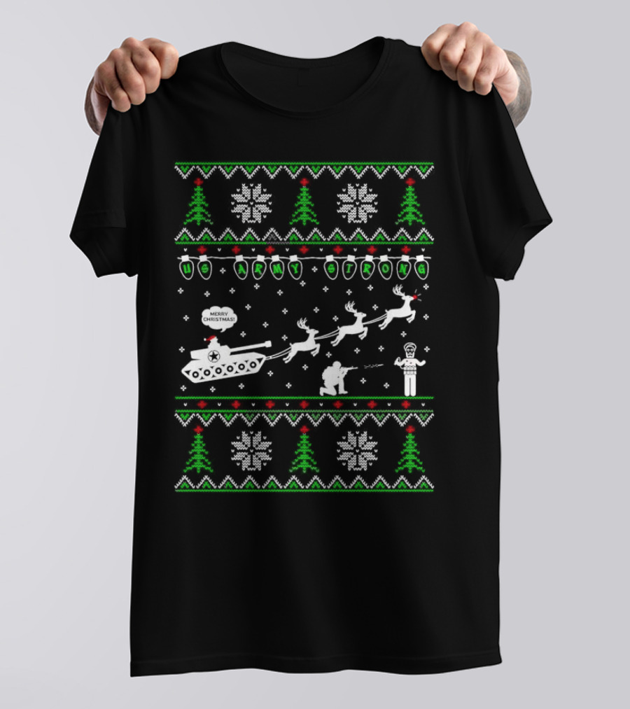 US Army Strong Christmas Tank Sleigh Ugly T-Shirt