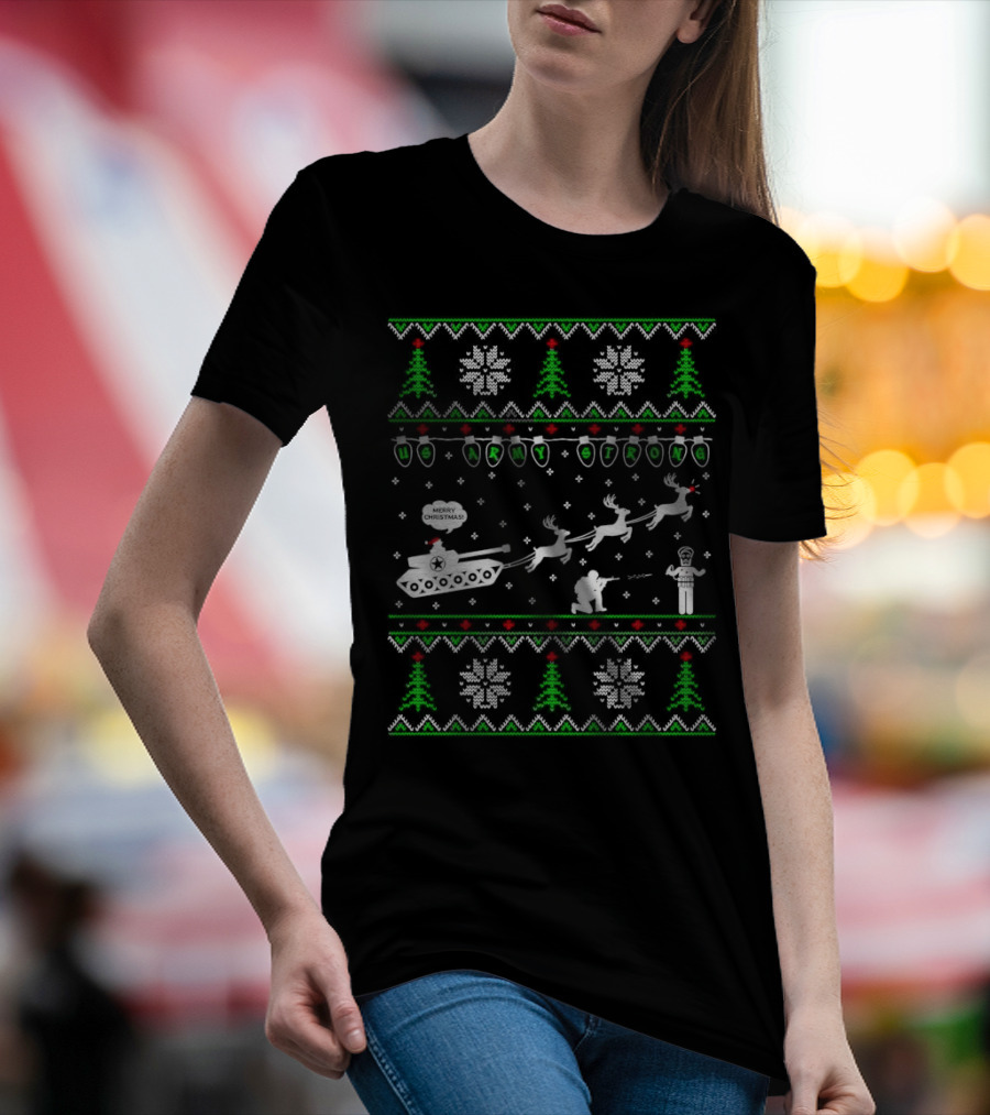 US Army Strong Christmas Tank Sleigh Ugly T-Shirt