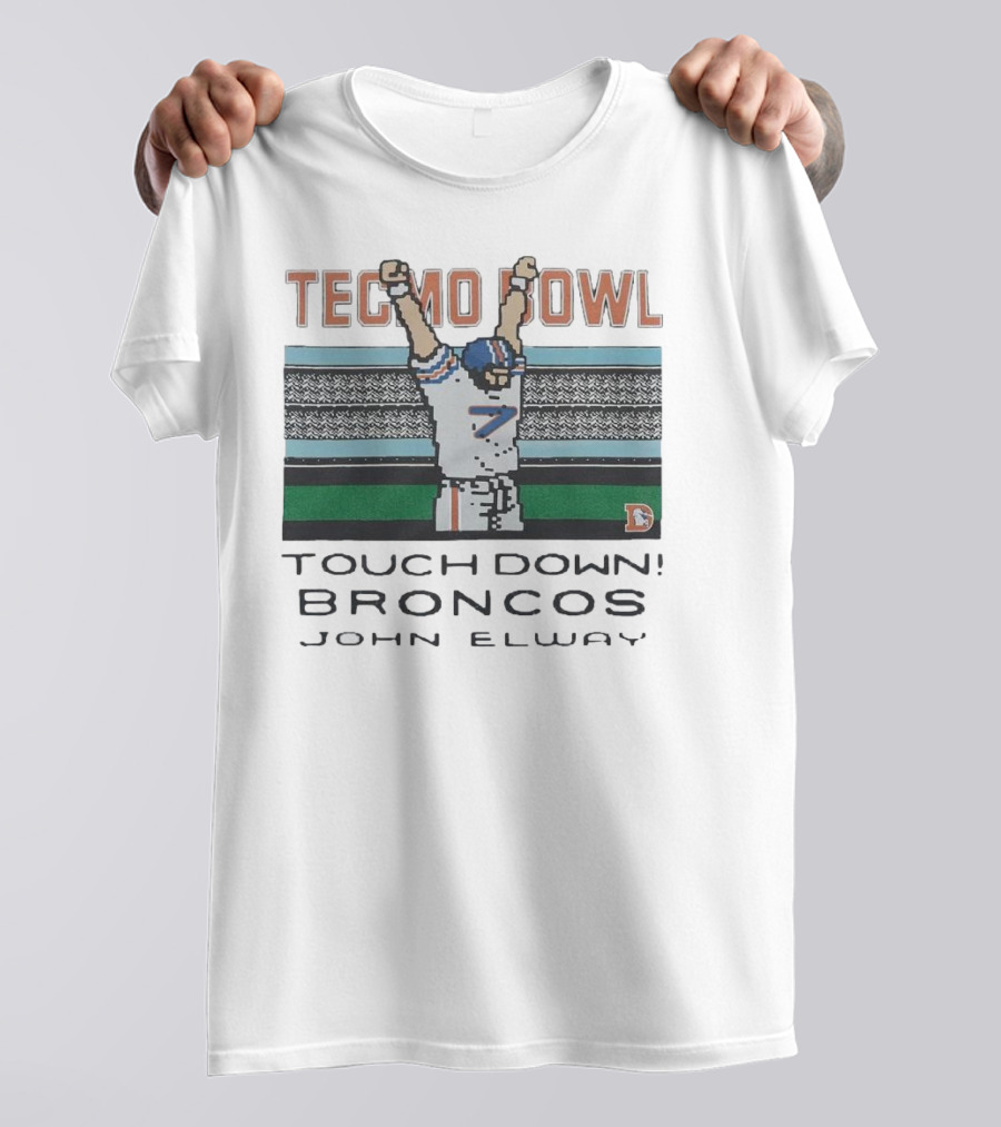 Tecmo Bowl Touchdown Broncos John Elway Retro Game Football Legend T-Shirt