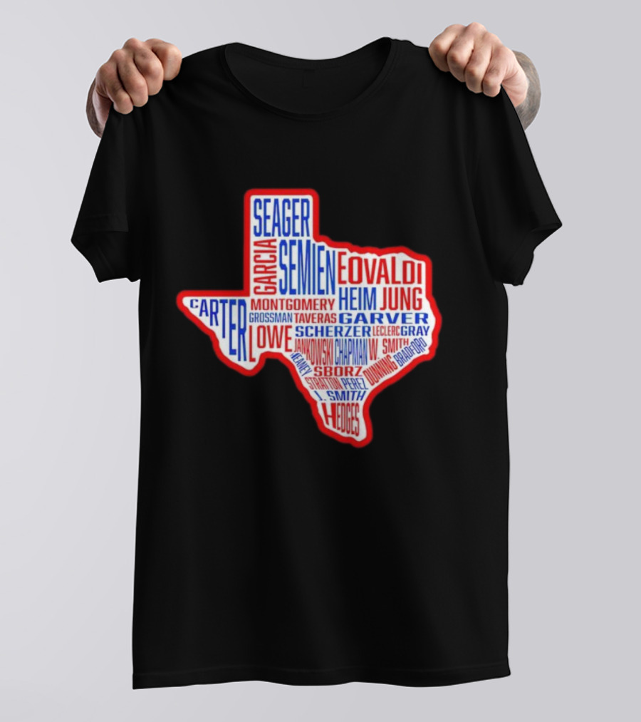 Texas Rangers Champs Seager Semien Garcia Eovaldi Carter Montgomery Heim Jung Garver Lowe Scherzer T-Shirt