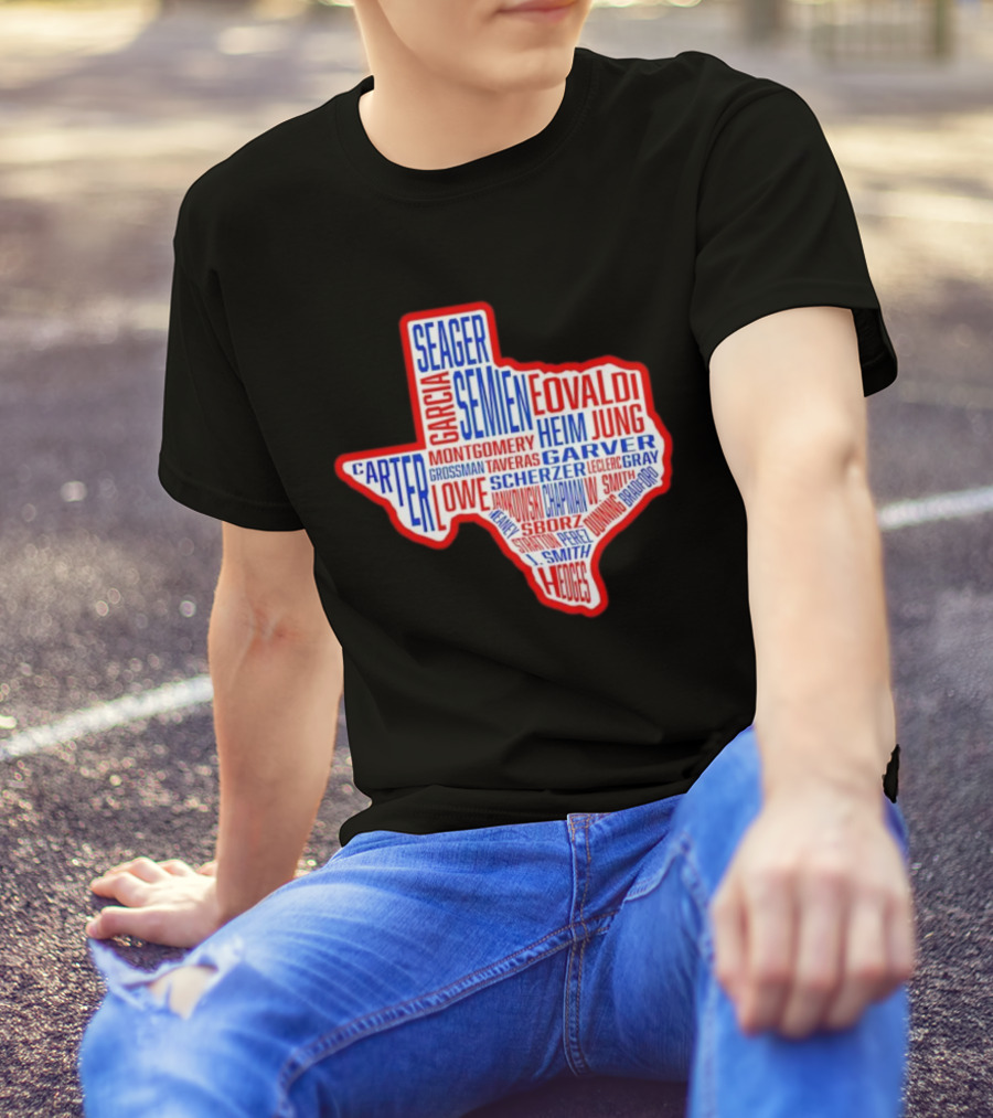 Texas Rangers Champs Seager Semien Garcia Eovaldi Carter Montgomery Heim Jung Garver Lowe Scherzer T-Shirt