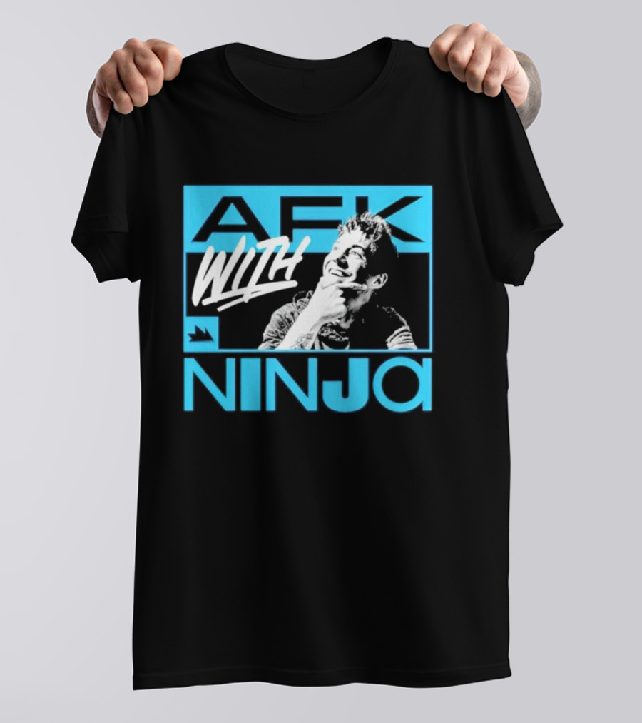 Afk With Ninja Gaming Streamer Icon Text Portrait Blue T-Shirt