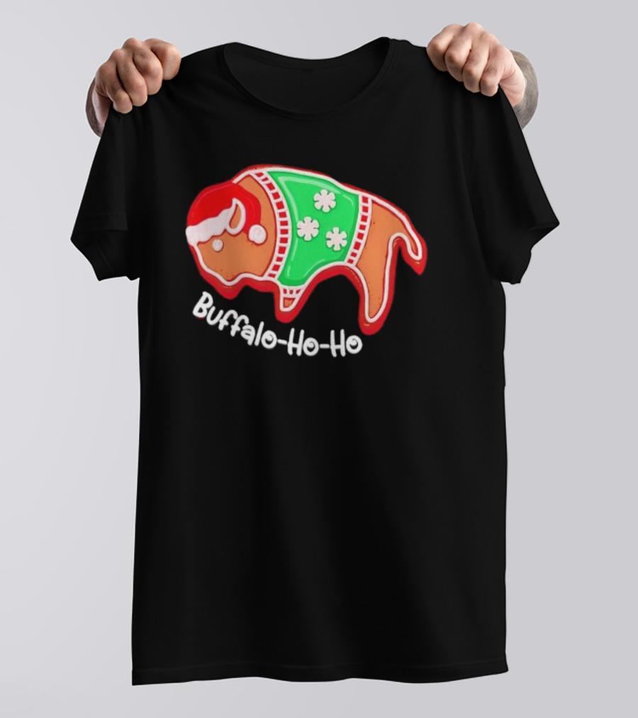Buffalo-Ho-Ho Christmas Gingerbread Bison Santa T-Shirt