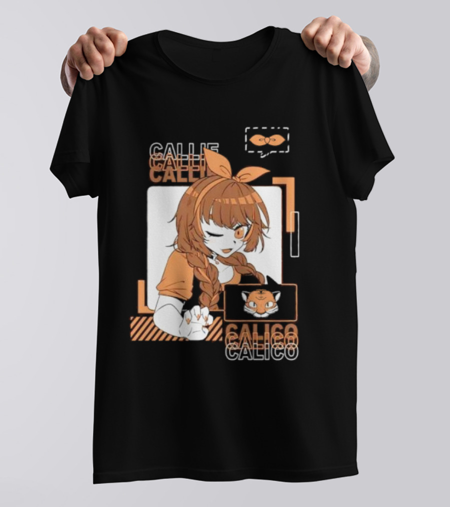 Callie Calico Winking Girl With Cat Headband And Symbols T-Shirt
