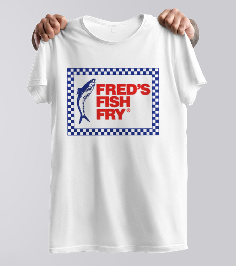 FRED'S FISH FRY Checkered Border With Jumping Fish T-Shirt