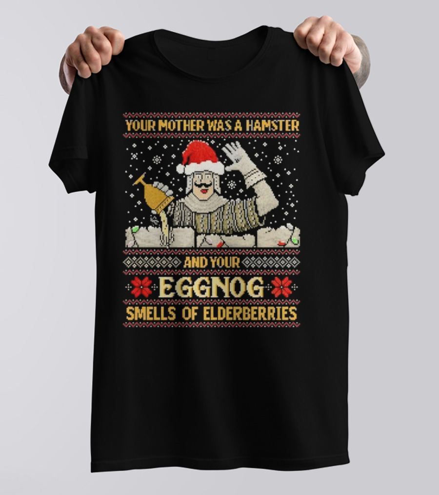 Your Mother Was A Hamster And Your Eggnog Smells Of Elderberries Christmas Santa Toasting T-Shirt