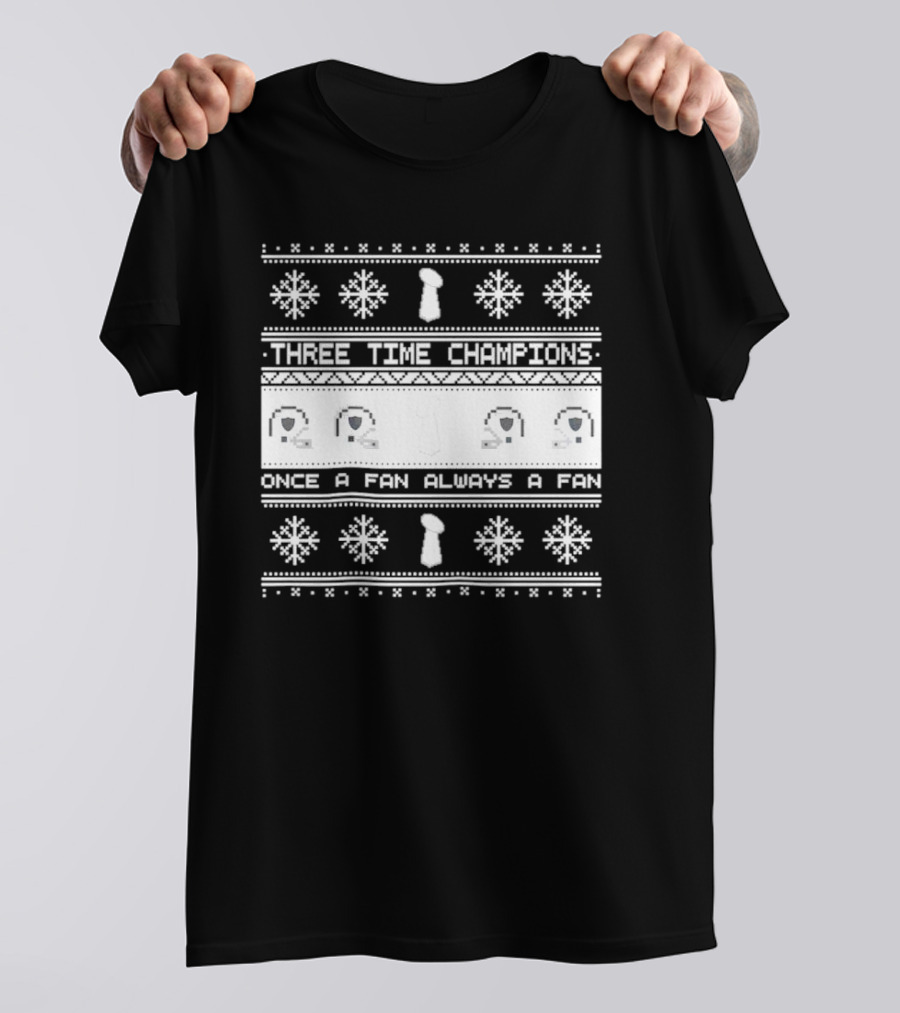 Three Time Champions Trophy Snowflakes Once A Fan Always A Fan Xmas T-Shirt