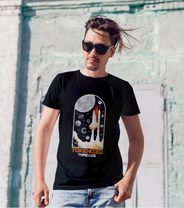 Tokenized Threads Space Shuttle Launch Under Moon With Planets And Stars T-Shirt