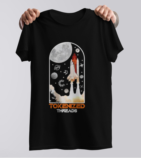 Tokenized Threads Space Shuttle Launch Under Moon With Planets And Stars T-Shirt