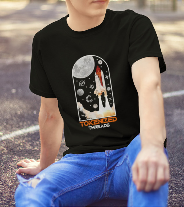 Tokenized Threads Space Shuttle Launch Under Moon With Planets And Stars T-Shirt