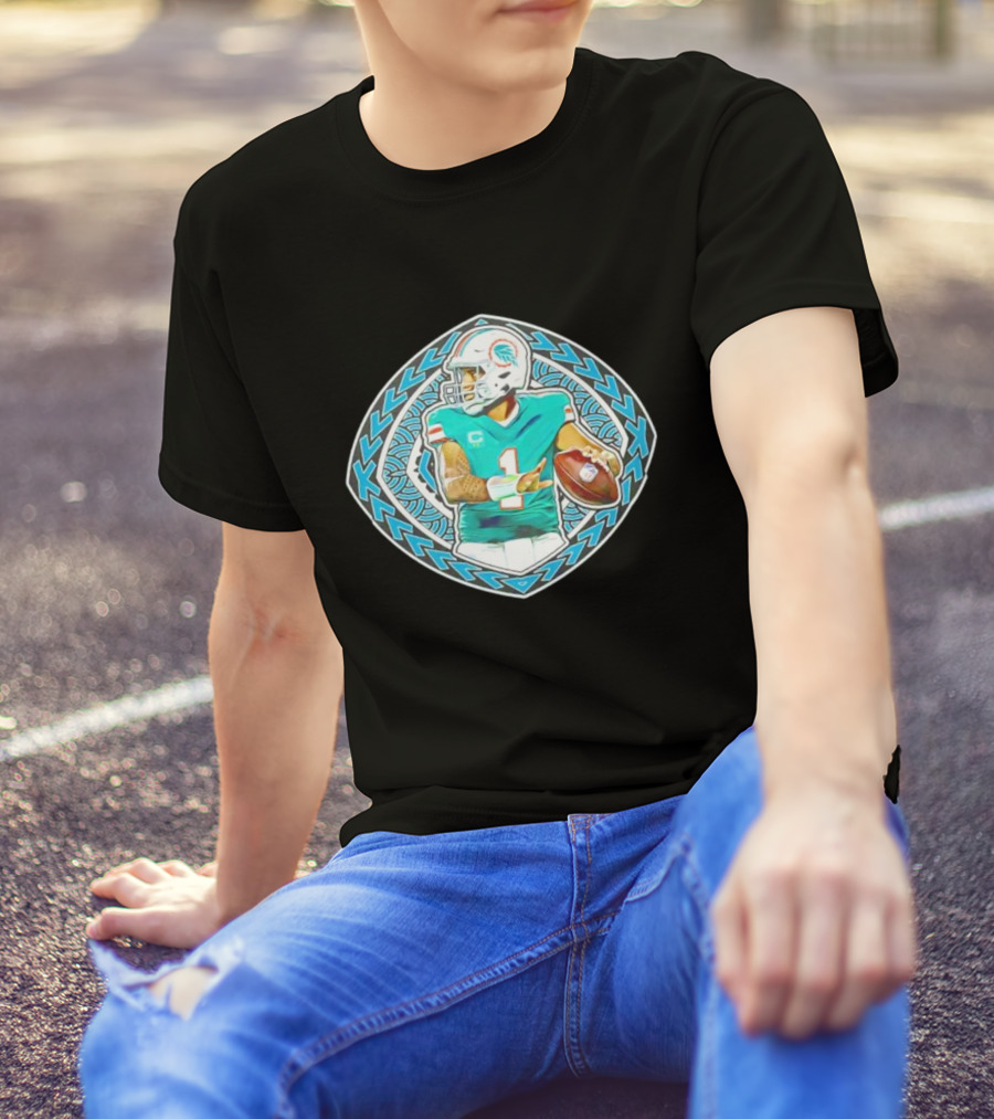 Tua Tagovailoa TAT-TUA Miami Football Quarterback Samoan Tribal Style Retro Fan T-Shirt