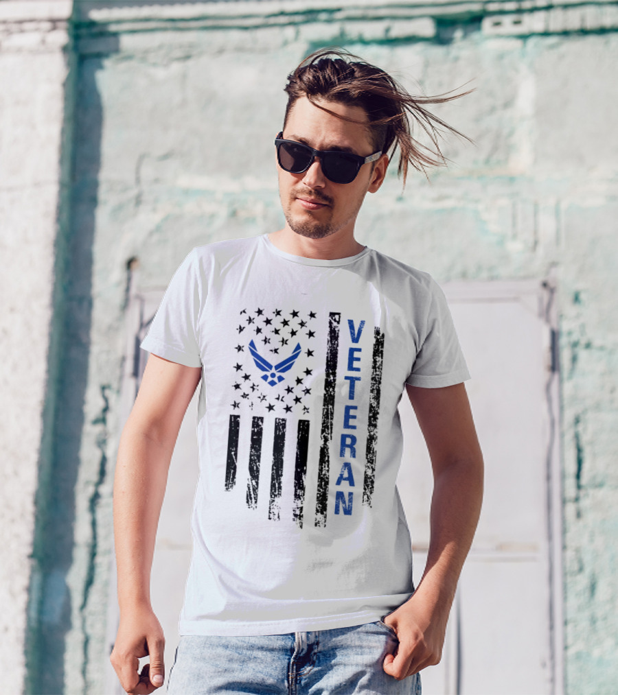 Veteran US Flag Air Force Logo Blue Patriotic T-Shirt