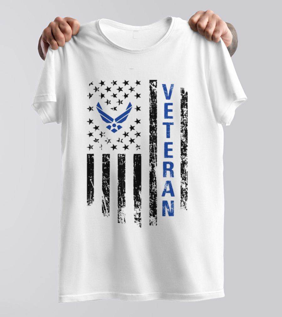 Veteran US Flag Air Force Logo Blue Patriotic T-Shirt