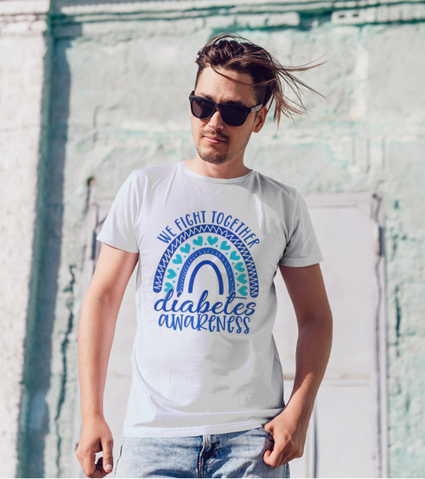 We Fight Together Diabetes Awareness Blue Heart Rainbow T-Shirt
