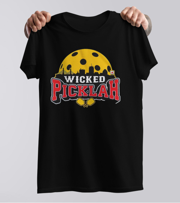 Wicked Picklah Boston Skyline Pickleball Paddle Bridge T-Shirt