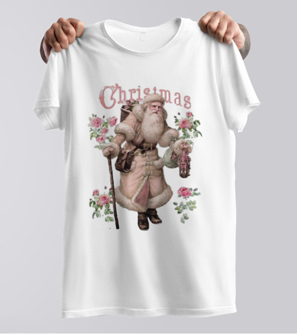 Christmas Santa Claus Victorian Roses T-Shirt