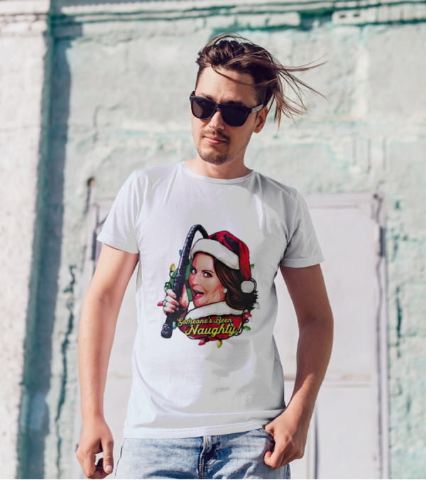 Santa Karen Walker Someone's Been Naughty Christmas Lights Whip T-Shirt