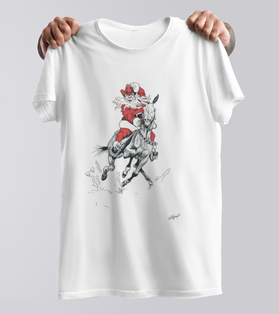 Santa Riding Mule Festive Holiday Adventure T-Shirt
