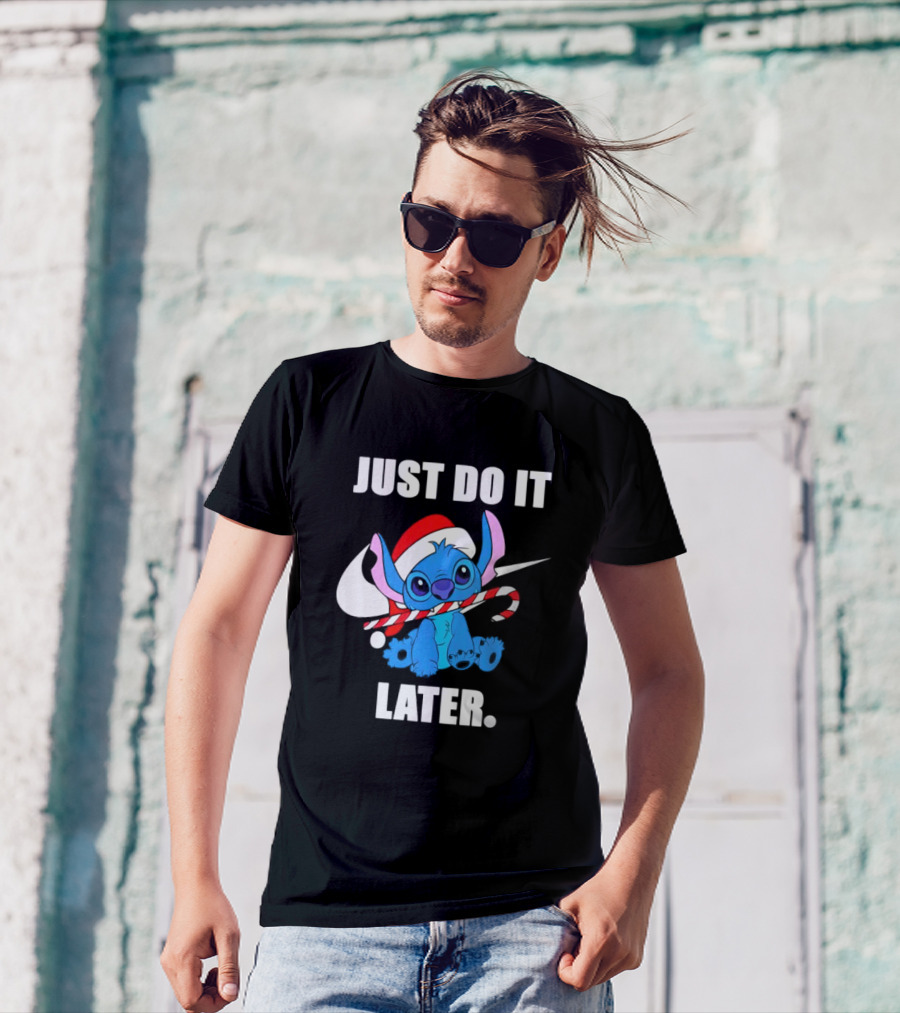 Santa Stitch Just Do It Later Christmas T-Shirt