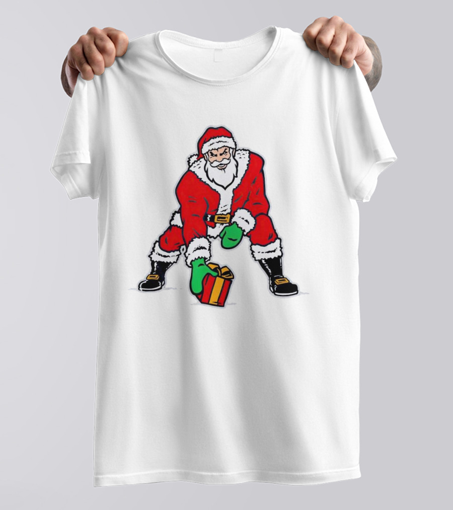 Santa Three Point Stance With Gift Christmas T-Shirt