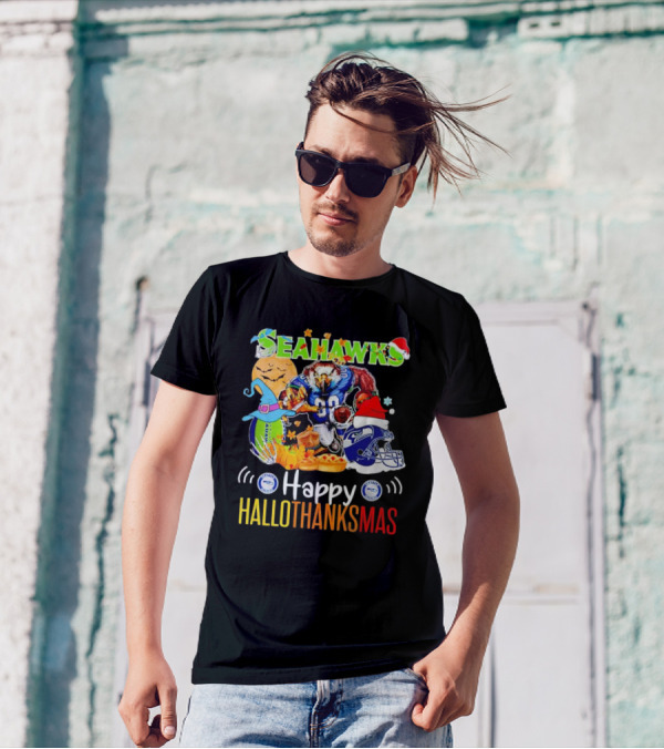 Seattle Seahawks Happy HalloThanksMas Holiday T-Shirt