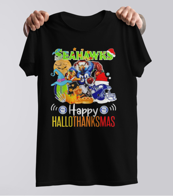 Seattle Seahawks Happy HalloThanksMas Holiday T-Shirt