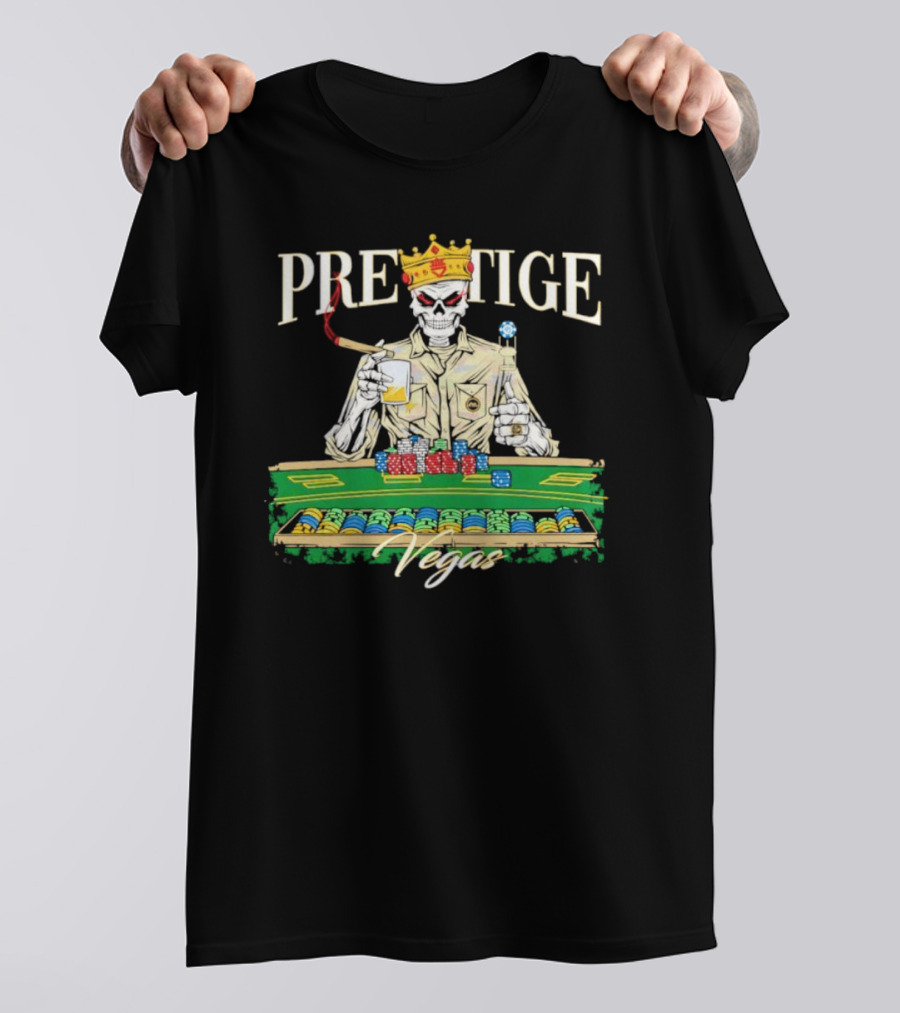Prestige Vegas Skeleton With Crown And Poker Table T-Shirt