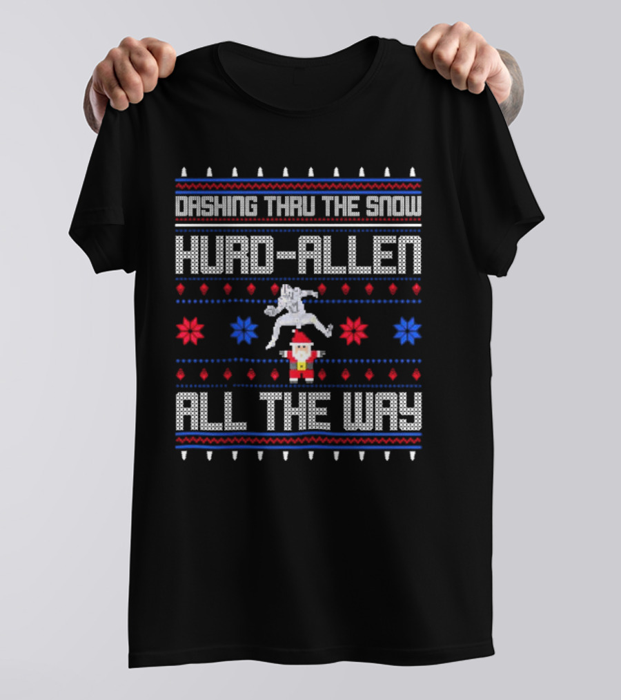 Dashing Thru The Snow Hurd-Allen All The Way Christmas Football Santa T-Shirt