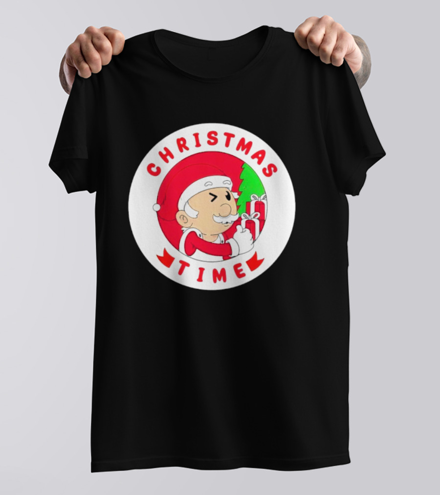 Christmas Time Santa Holding Gifts Circle T-Shirt