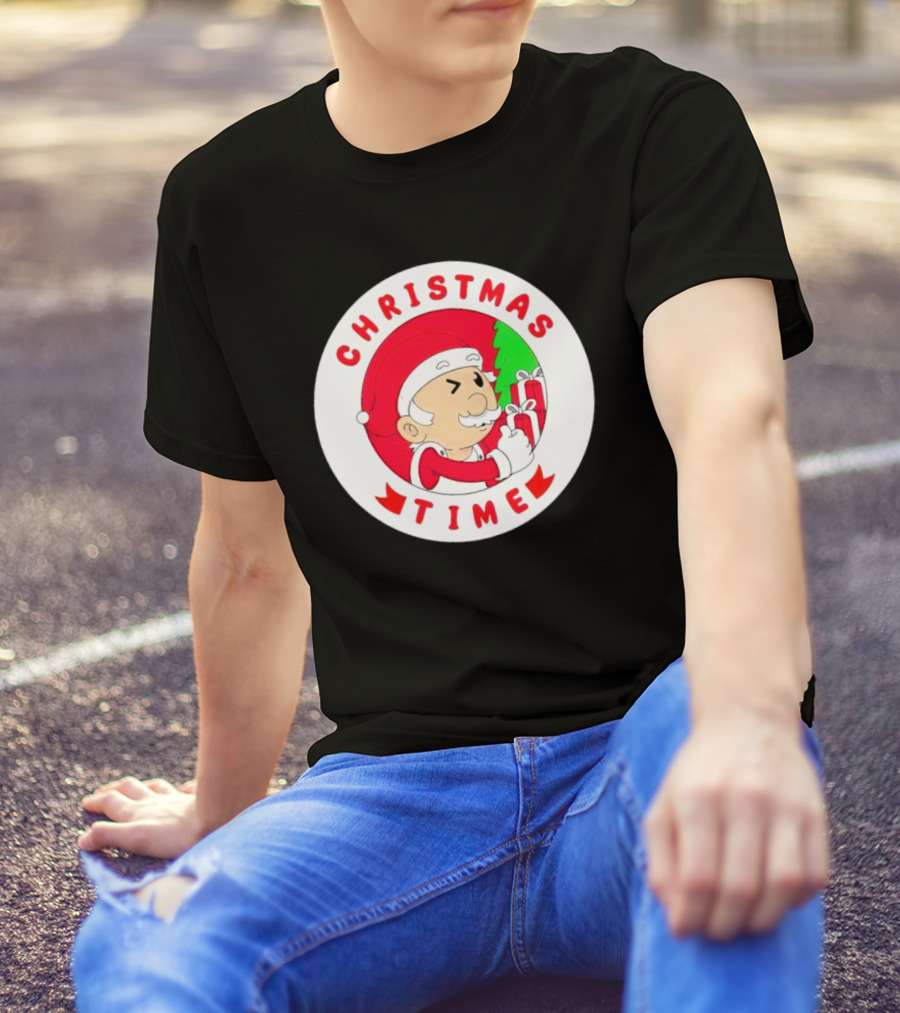Christmas Time Santa Holding Gifts Circle T-Shirt