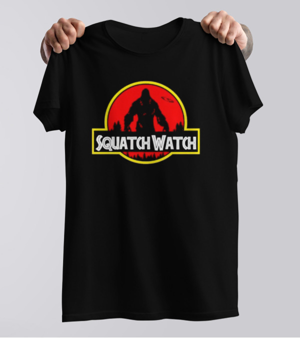 Squatch Watch Jurassic Park Logo Bigfoot UFO Forest Patrol T-Shirt