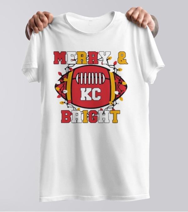 Kansas City Chiefs KC Merry And Bright Football Christmas T-Shirt
