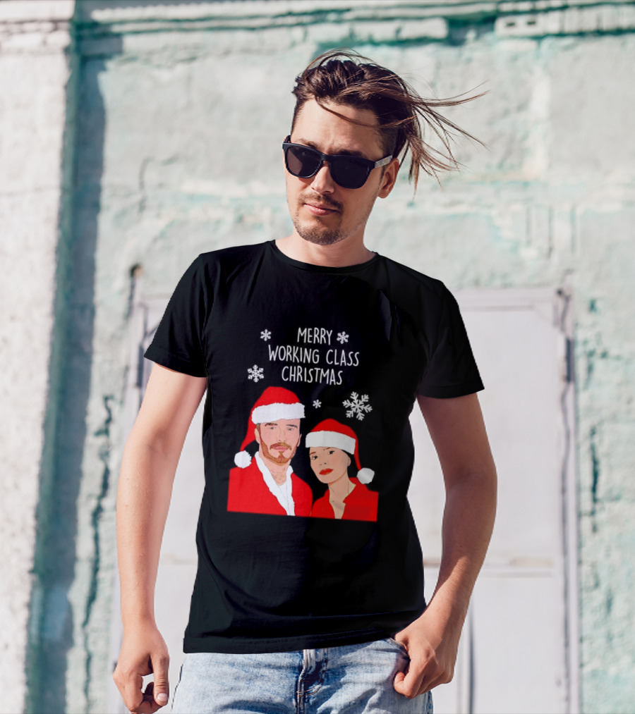 Merry Working Class Christmas Santa Couple Snowflakes T-Shirt