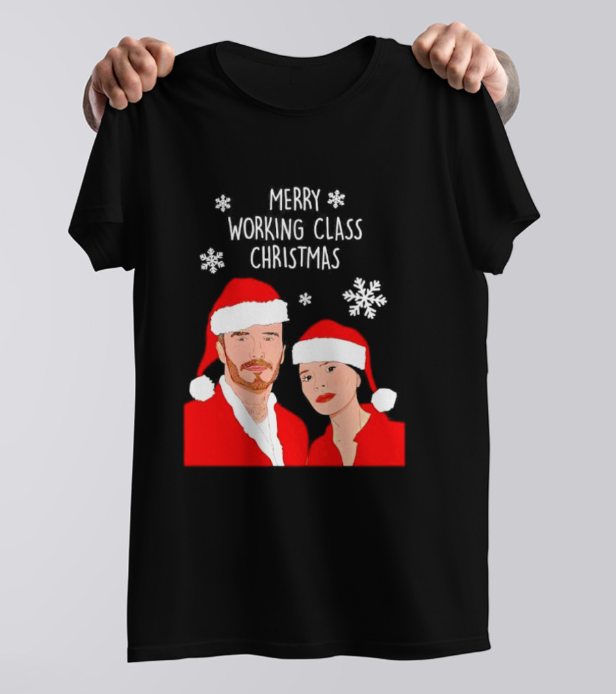 Merry Working Class Christmas Santa Couple Snowflakes T-Shirt