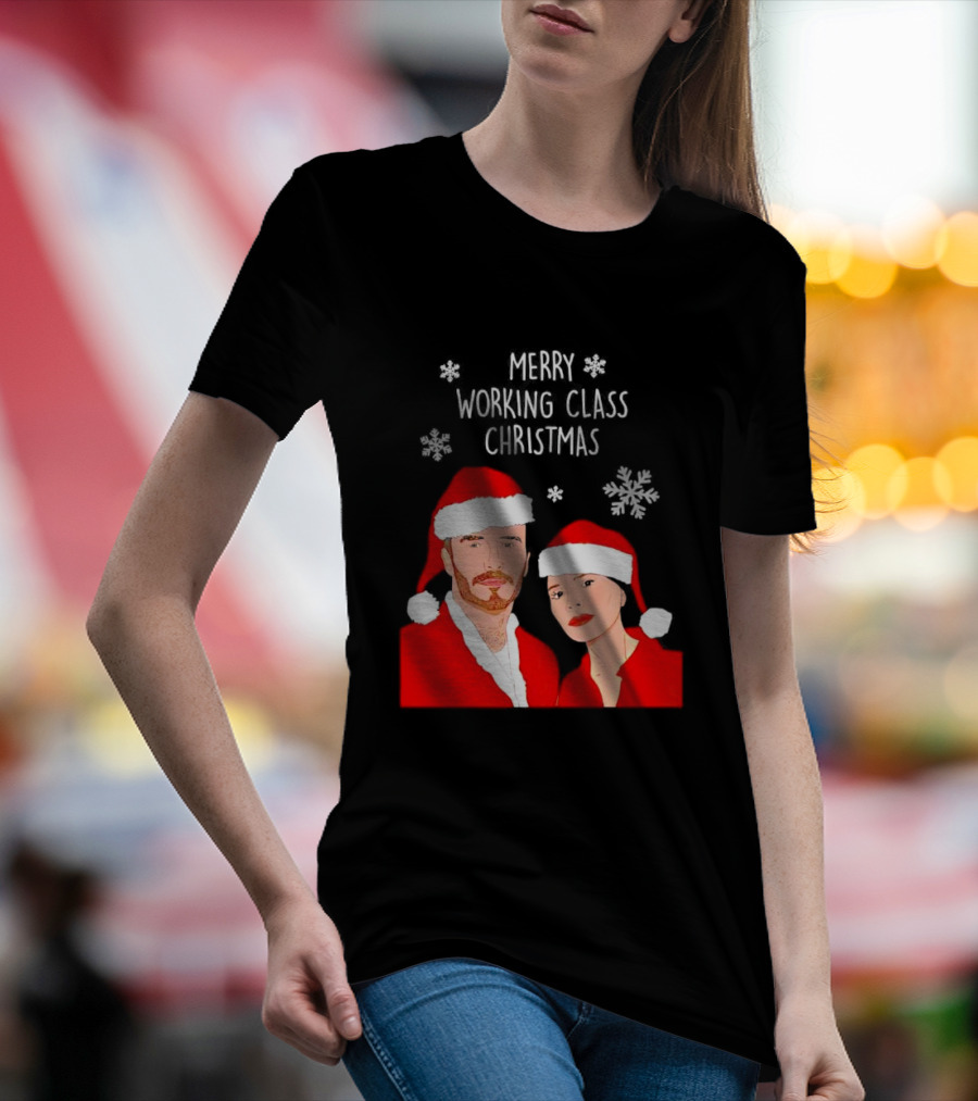 Merry Working Class Christmas Santa Couple Snowflakes T-Shirt