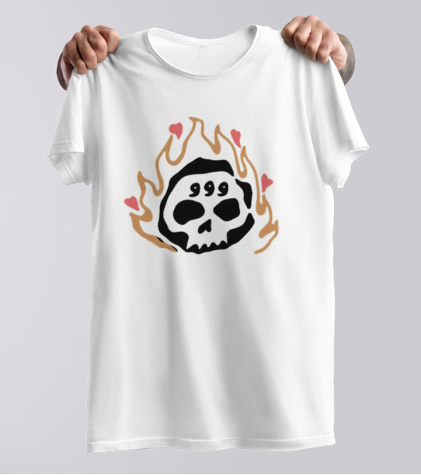 999 Club Skull Flame Hearts T-Shirt