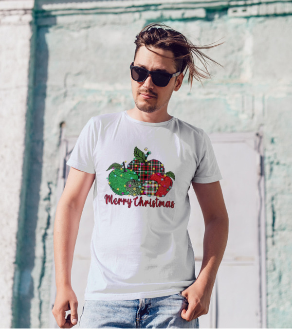 Merry Christmas Apples Plaid And Lights T-Shirt
