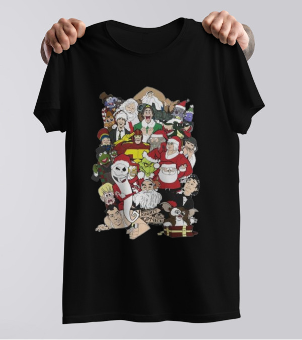 Naughty Or Nice Christmas Chaos Characters Featuring Santa Grinch Gizmo Jack Frost T-Shirt