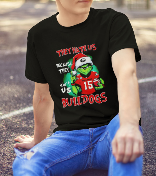 Grinch Santa Bulldogs They Hate Us Because They Ain't Us Football T-Shirt