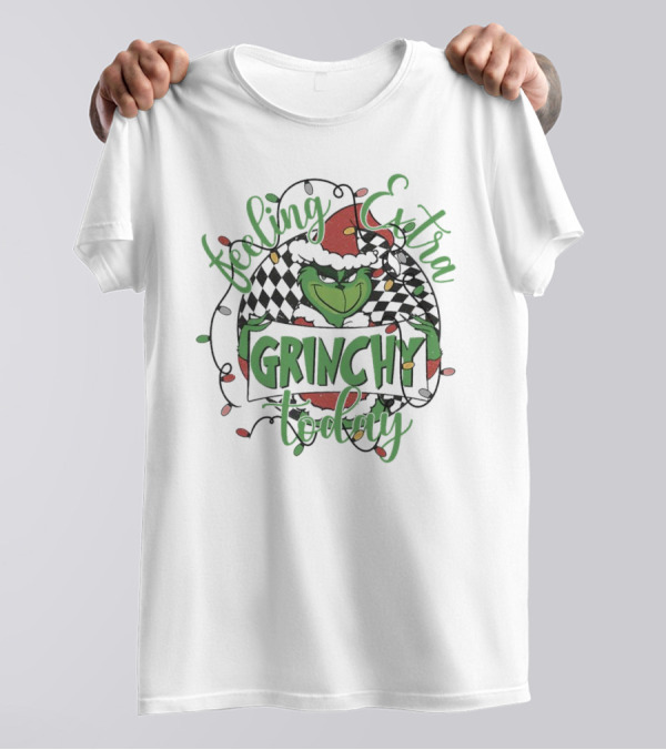 Feeling Extra Grinchy Today Checkered Christmas Lights T-Shirt
