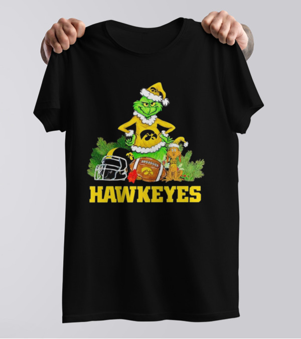Grinch Hawkeyes Christmas Football Iowa T-Shirt