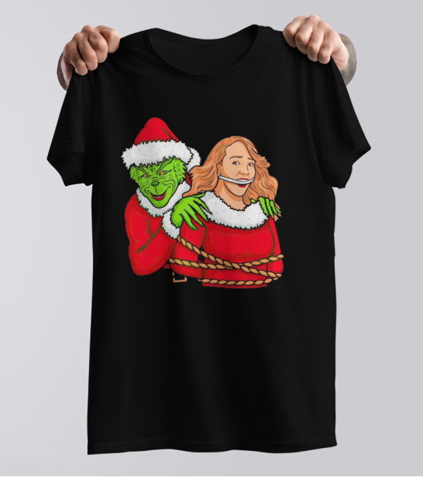 Grinch Ties Up Mariah Carey Christmas Santa Costume T-Shirt