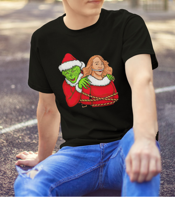 Grinch Ties Up Mariah Carey Christmas Santa Costume T-Shirt