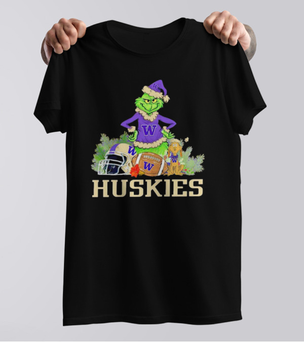 Grinch Washington Huskies Football Christmas W Holiday T-Shirt