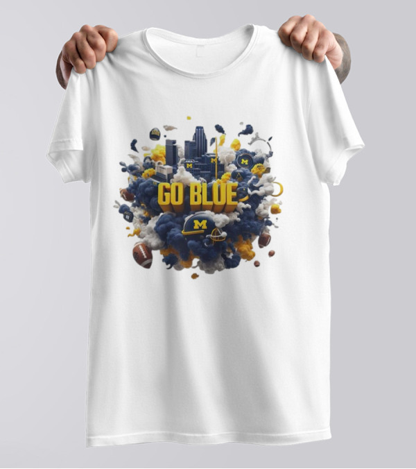 Go Blue Michigan Wolverines City Skyline Football Elements T-Shirt