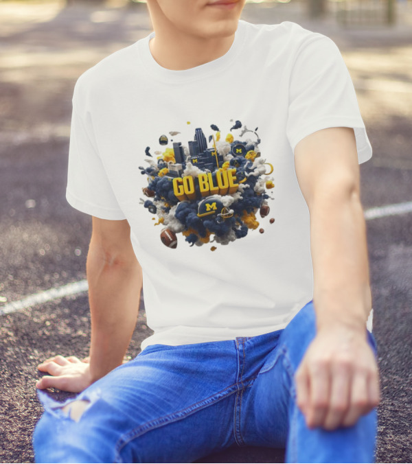 Go Blue Michigan Wolverines City Skyline Football Elements T-Shirt