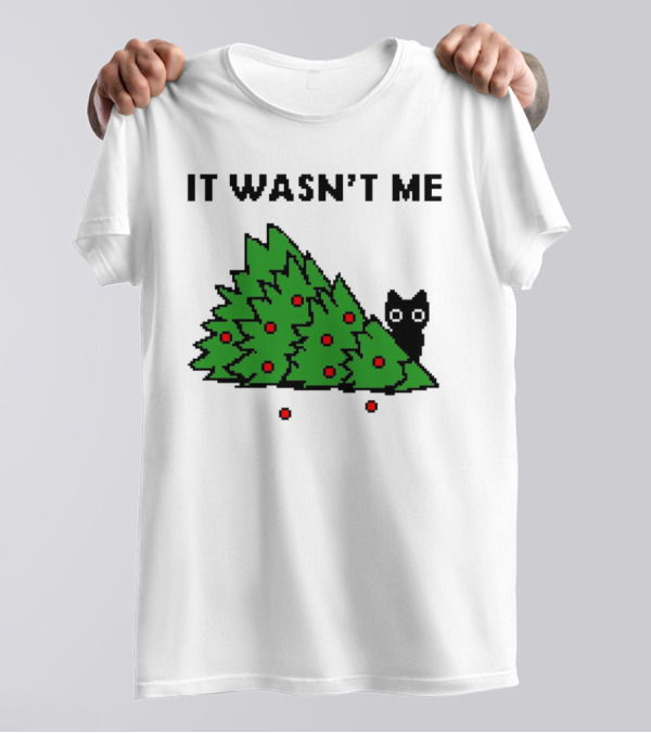Cat Hiding Behind Christmas Tree It Wasn't Me T-Shirt