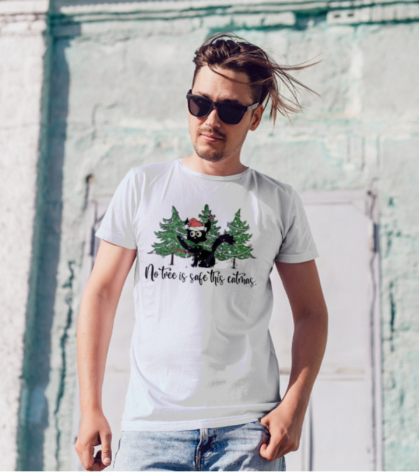 No Tree Is Safe This Catmas Naughty Black Cat Christmas T-Shirt